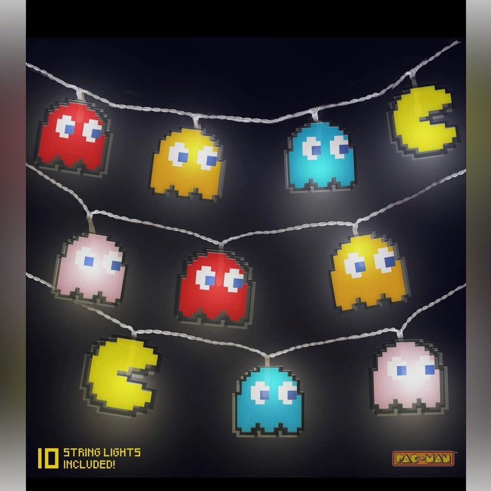 PAC-MAN LED Garland String Lights by Paladone - Set of 10 - Retro Decor